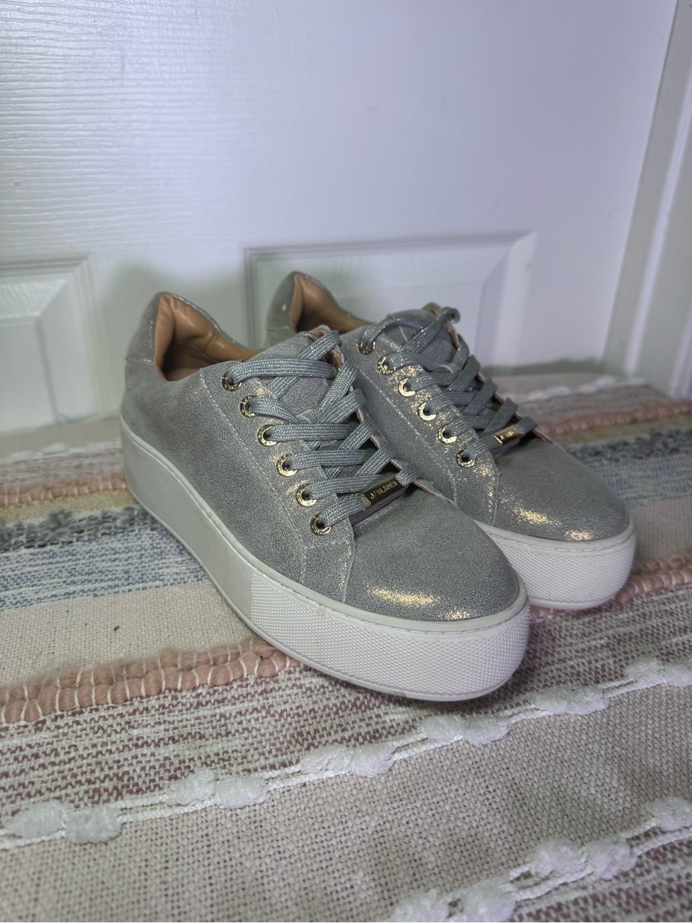 J/SLIDES Silver Metallic Platform Sneakers